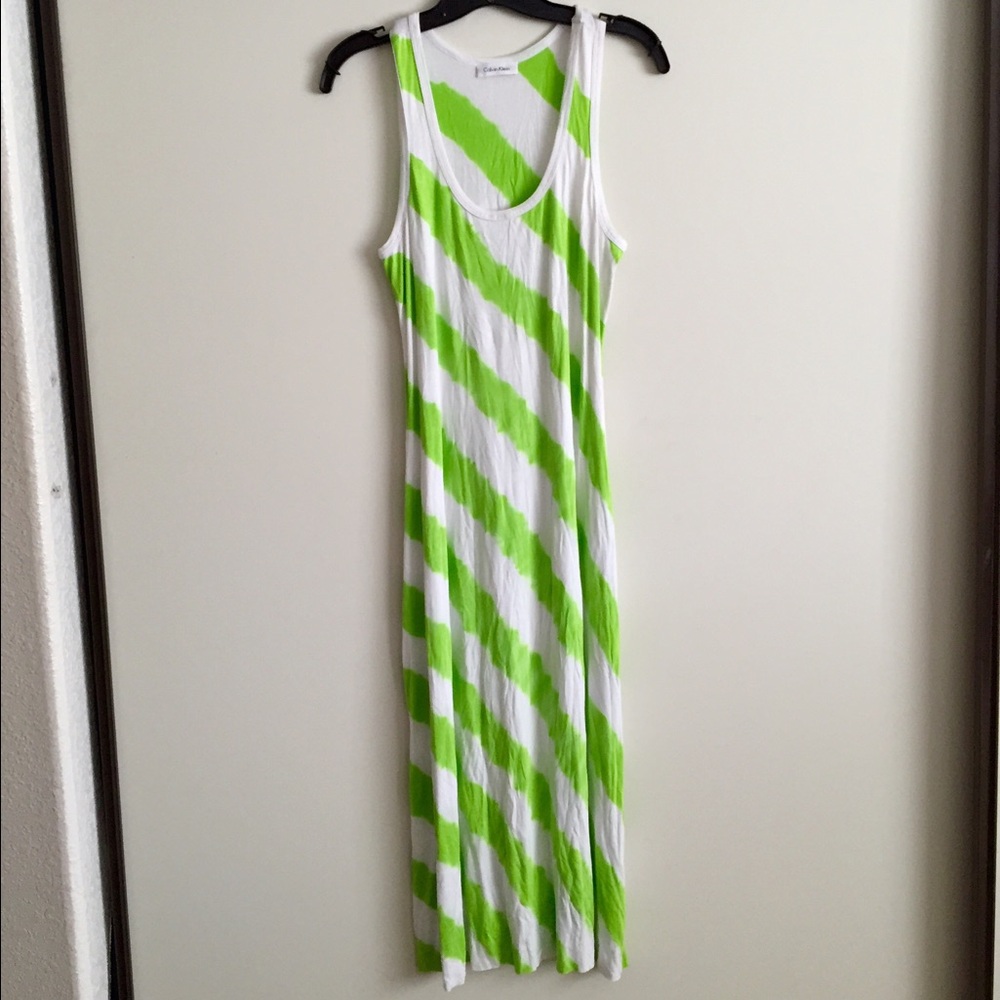 White/bright green maxi Calvin Klein dress - Picture 1 of 3
